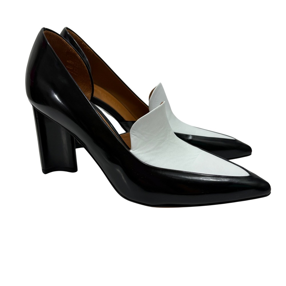 Robert Clergerie Kalliste Two-Tone Leather Pointed Toe Pumps Black White 38.5